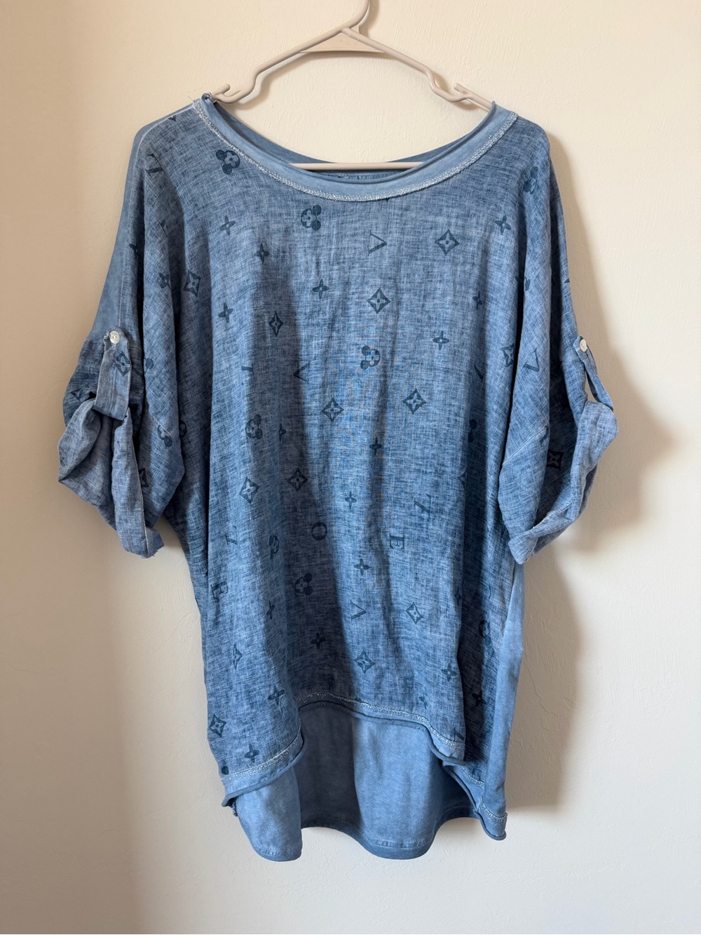 Tempo Paris Washed Blue Denim-Effect Tunic Top